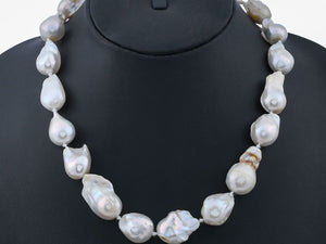 Ready to Wear Hand Knotted Baroque Pearl Chain w/ Pave Diamond Hook Clasp, (DCHN-70)