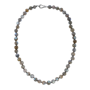 Ready to Wear Finished Hand Knotted Labradorite Round Beads Chain w/ Pave Diamond Hook Clasp (DCHN-67)