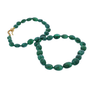 Natural Emerald Smooth Ovals Hand knotted w/ Sterling & Diamond Clasp, Natural Emeralds, Emeralds (EMLD-OVL-8-14)