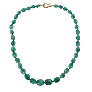 Natural Emerald Smooth Ovals Hand knotted w/ Sterling & Diamond Clasp, Natural Emeralds, Emeralds (EMLD-OVL-8-14)