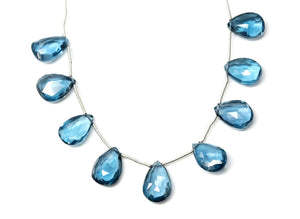 Natural London Blue Topaz Faceted Pear Drops, 8x12-9x13mm, Topaz Gemstone Beads, (LBT-PR-8x12-9x13)(513)