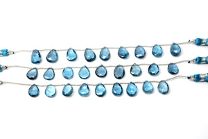 Natural London Blue Topaz Faceted Pear Drops, 8x12-9x13mm, Topaz Gemstone Beads, (LBT-PR-8x12-9x13)(513)