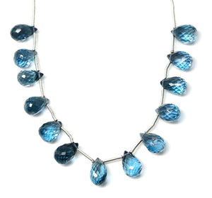 Natural London Blue Topaz Faceted Tear Drops, 5x7-6x9mm, Rich Color, Topaz Gemstone Beads, (LBT-TR-5x7-6x9)(514)