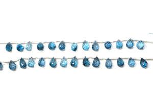 Natural London Blue Topaz Faceted Tear Drops, 5x7-6x9mm, Rich Color, Topaz Gemstone Beads, (LBT-TR-5x7-6x9)(514)