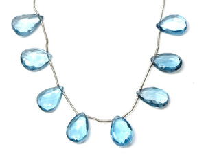 Natural London Blue Topaz Faceted Pear Drops, 9x14-10x15mm, Topaz Gemstone Beads, Rich Color, (LBT-PR-10x15)(515)