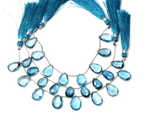 Natural London Blue Topaz Faceted Pear Drops, 9x14-10x15mm, Topaz Gemstone Beads, Rich Color, (LBT-PR-10x15)(515)