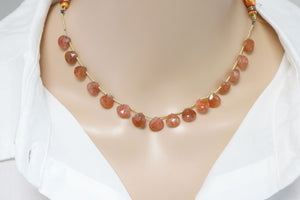 Natural Sunstone Faceted Heart Drops, 8-9 mm, Rich Color, Topaz Gemstone Beads, (SST-HRT-8-9)(519)