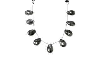 Natural Black Rutile Faceted Pear Drops, 10x16-11x17 mm, Rich Color, Rutile Gemstone Beads, (RTB-PR-10x16)(522)