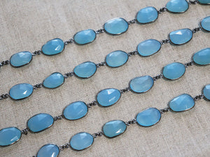 3 Feet & 4 Inches, Last & Final Cut, SAVE BIG, Blue Chalcedony Oval Faceted Bezel Chain, (FS-CHN-23)