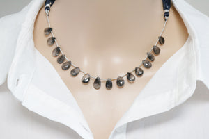 Natural Black Rutile Faceted Pear Drops, 6x8-7x10 mm, Rich Color, Rutile Gemstone Beads, (RTB-PR-6x8)(524)