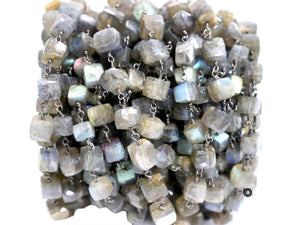 Labradorite Cube wire wrapped rosary chain (RS-LAB-184) - Beadspoint