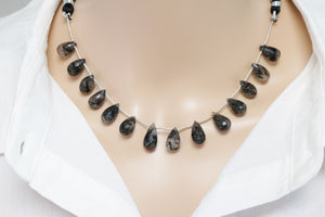 Natural Black Rutile Faceted Tear Drops, 8x12-8x14 mm, Rich Color, Rutile Gemstone Beads, (RTB-TR-8x12)(532)