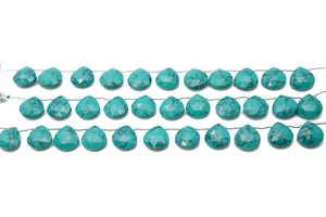 Natural Green Turquoise Faceted Heart Drops, 12 mm, Rich Color, Turquoise Gemstone Beads, (GTR-HRT-12)(555)