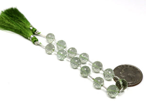 Green Amethyst Faceted Round Drops, 9mm, Rich Color, (GAM-RND-9(71))