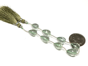 Green Amethyst Faceted Straight Drilled Drops, 10x16mm, Rich Color, (GAM-SDTR-10x16)(74)