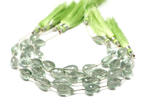 Green Amethyst Faceted Straight Drilled Drops, 8x13mm, Rich Color, (GAM-SDTR-8x13)(75)
