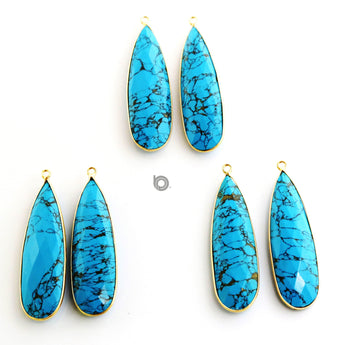 Gold Plated Faceted Turquoise Pear Bezel, 14x45 mm, (BZC-7122) - Beadspoint