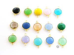 Gold Plated Faceted Coin Connector,12 mm, multiple gemstones, (BZC-7224) - Beadspoint