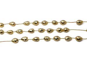 Natural Pyrite Gold Faceted Straight Drilled Tear Drops, 8x13 mm, Rich Color, Pyrite Gemstone Beads, (PYG-TRSD-8x13)(584)