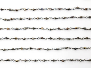 Pyrite Gunmetal wire wrapped rosary chain in Oxidized finish (RS-GPY-246) - Beadspoint