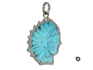 Pave Diamond Turquoise Native Indian Head Pendant, (DTR-2034) - Beadspoint