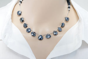 Natural Pyrite Gun Metal Faceted Heart Drops, 11-12 mm, Rich Color, Pyrite Gemstone Beads, (PYGM-HRT-11-12)(589)