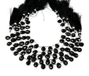 Black Onyx Faceted Pear Drops, 8x12 mm, Rich Color, Onyx Gemstone Beads, (BONx-PR-8x12)(111)
