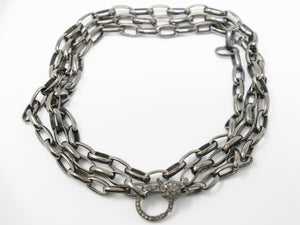 Sterling Silver Link Chain w/ Pave Diamond Clasp, (DCHN-08) - Beadspoint
