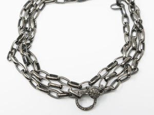Sterling Silver Link Chain w/ Pave Diamond Clasp, (DCHN-08) - Beadspoint