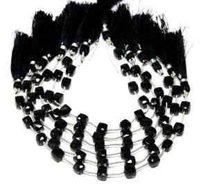 Black Onyx Faceted Cube Beads, 6.5-7 mm, Rich Color, Onyx Gemstone Beads, (BONx-CUBE-6-5-7)(114)