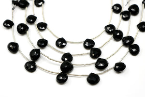 Black Onyx Faceted Heart Drops, 8-9 mm, Rich Color, Onyx Gemstone Beads, (BONx-HRT-8-9)(117)
