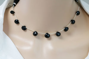 Black Onyx Faceted Heart Drops, 8-9 mm, Rich Color, Onyx Gemstone Beads, (BONx-HRT-8-9)(117)