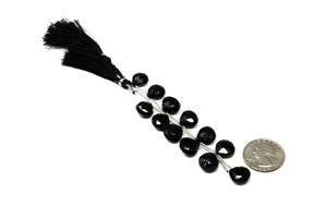 Black Onyx Faceted Heart Drops, 11-12 mm, Rich Color, Onyx Gemstone Beads, (BONx-HRT-11-12)(118)