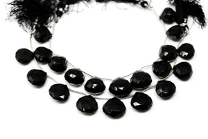 Black Onyx Faceted Heart Drops, 16 mm, Rich Color, Onyx Gemstone Beads, (BONx-HRT-16)(119)