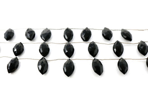 Black Onyx Faceted Marquise Drops, 12x22 mm, Rich Color, Onyx Gemstone Beads, (BONx-MQ-12x22)(122)