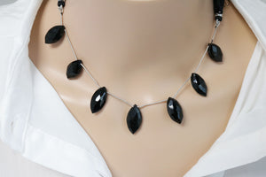Black Onyx Faceted Marquise Drops, 12x22 mm, Rich Color, Onyx Gemstone Beads, (BONx-MQ-12x22)(122)