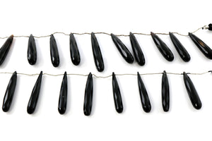 Black Onyx Faceted Long Thin Pencil Drops, 7x37 mm, Rich Color, Onyx Gemstone Beads, (BONx-PEN-7x37)(123)