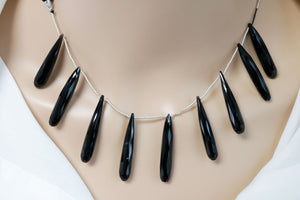Black Onyx Faceted Long Thin Pencil Drops, 7x37 mm, Rich Color, Onyx Gemstone Beads, (BONx-PEN-7x37)(123)