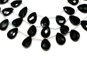 Black Onyx Faceted Pear Drops, 14x20 mm, Rich Color, Onyx Gemstone Beads, (BONx-PR-14x20)(126)