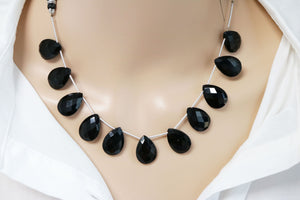 Black Onyx Faceted Pear Drops, 14x20 mm, Rich Color, Onyx Gemstone Beads, (BONx-PR-14x20)(126)