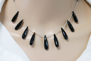 Black Onyx Faceted Long Thin Pencil Drops, 8x30 mm, Rich Color, Onyx Gemstone Beads, (BONx-PEN-8x30)(124)