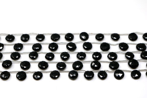 Black Onyx Faceted Coin Drops, 9 mm, Rich Color, Onyx Gemstone Beads, (BONx-COIN-9)(127)