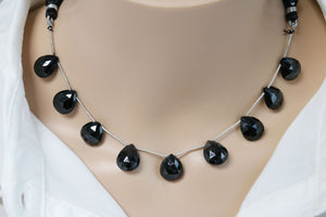 Black Onyx Faceted Pear Drops, 12x17 mm, Rich Color, Onyx Gemstone Beads, (BONx-PR-12x17)(129)
