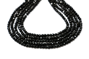 Black Onyx Faceted Roundell, 3 mm, Rich Color, Onyx Gemstone Beads, (BONx-FRNDL-3)(131)