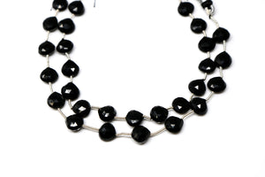 Black Onyx Faceted Straight Drilled Heart Drops, 8 mm, Rich Color Onyx Gemstone Beads, (BONx-SDHRT-8)(132)