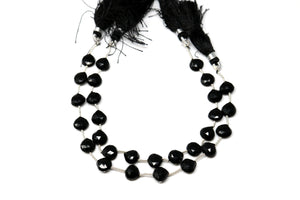 Black Onyx Faceted Straight Drilled Heart Drops, 8 mm, Rich Color Onyx Gemstone Beads, (BONx-SDHRT-8)(132)