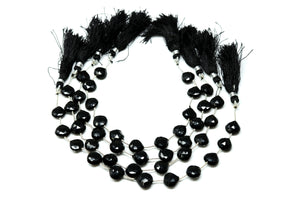 Black Onyx Faceted Straight Drilled Heart Drops, 10-11mm, Rich Color Onyx Gemstone Beads,  (BONx-SDHRT-10-11)(133)