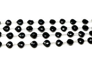 Black Onyx Faceted Straight Drilled Heart Drops, 10-11mm, Rich Color Onyx Gemstone Beads,  (BONx-SDHRT-10-11)(133)