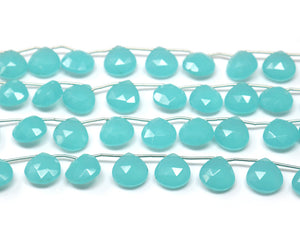 Aqua Chalcedony Faceted Heart Drops, 12 mm, Rich Color, Chalcedony Gemstone Beads, (CLAQ-HRT-12)(134)
