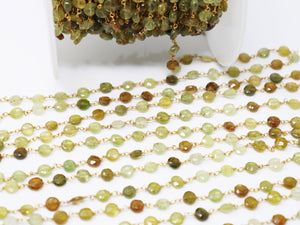 Green Grossular Garnet Wire Wrapped Rosary Chain, (RS-GGR-212) - Beadspoint